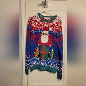 Festive UGLY Santa Sweater - Red, Blue, Green
